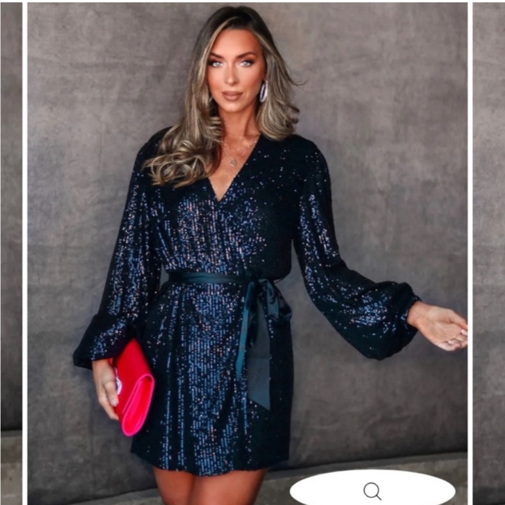 Black Leave A Little Sparkle Wrap Mini Dress